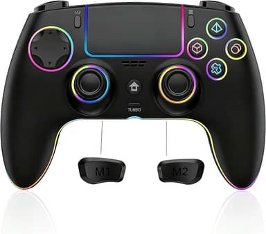 JUNHUAN Wireless PC Controller for PS4/PS3/PC/Anroid/IOS, Switch Controller for Nintendo Switch/Lite/OLED with Hall trigger/Programming Function/Non-Slip Grip/Cool RGB/Motion Sensor/TURBO/3.5mm Audio