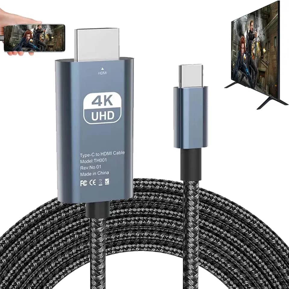 Cabo adaptador HDMI USB tipo C MHL trançado 4K HD conversor de vídeo HDTV para espelhamento para projetor, monitor, TV, compatível com laptop HP, MacBook, Samsung Note 9, 20 Plus, Galaxy S20, S21,
