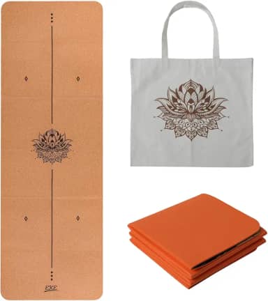 EKE Tapete de ioga dobrável de cortiça – Materiais antiderrapantes 100% recicláveis – Ecológico – Feito de cortiça e TPE – ideal para ioga quente 72 x 25 pol. x 5 mm com bolsa de transporte