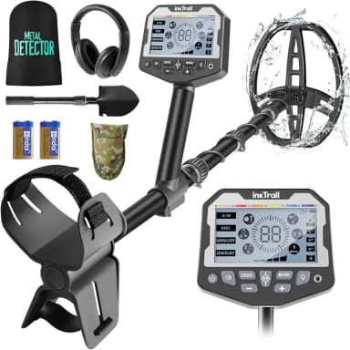 InkTrail Detector de metais para adultos profissionais, detectores de metais pontuais com bobina de pesquisa à prova d'água de 28 cm para detecção de ouro, maior precisão, visor LCD maior, 5 modos,