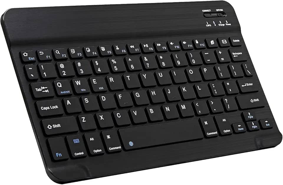 Mini teclado Bluetooth ultrafino portátil recarregável para Apple iPad, iPhone, Samsung, tablet, smartphone, iPadOS, iOS, Android (10 polegadas preto)