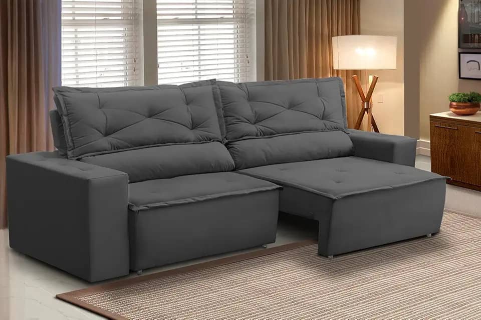 Sofá Retrátil e Reclinável 2 lugares com Molas 1,50m Livia Suede Cinza Adonai Estofados