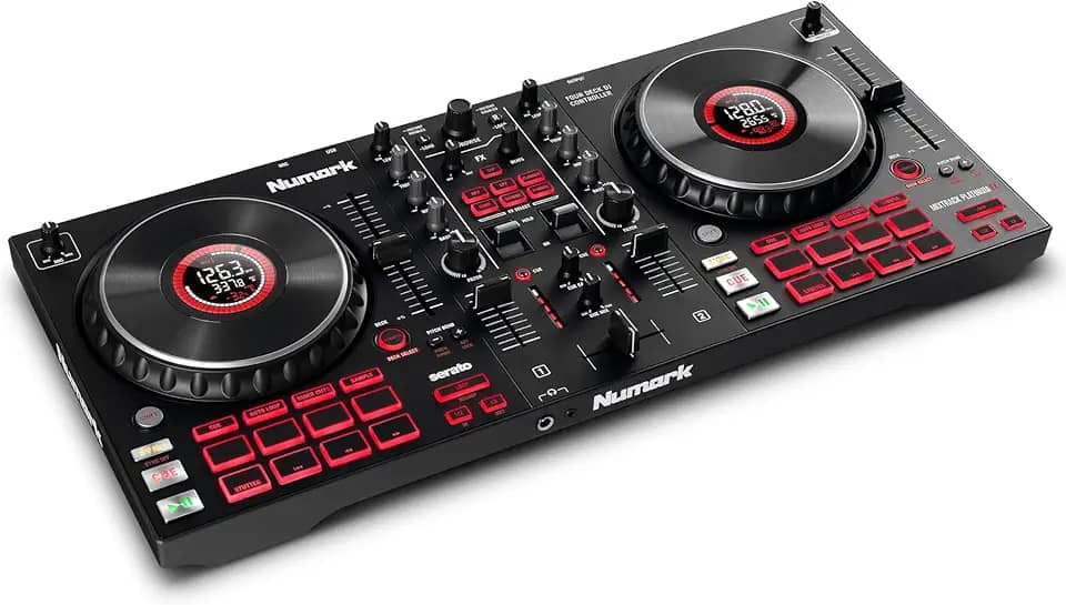 Numark Mixtrack Platinum FX - Controlador DJ para Serato DJ com Controle de 4 Decks, Mixer DJ, Interface de Áudio Integrada, Displays nos Jog Wheels e Paddle FX