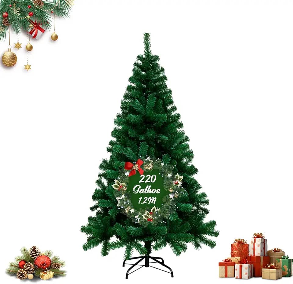 Árvore De Natal 1,20m Pinheiro Luxo 220 Galhos Cheia Resistente Pinheiro De Natal Tradicional Verde Premium Cheia — Realista e Elegante Natal Encantador Decoração de Casa
