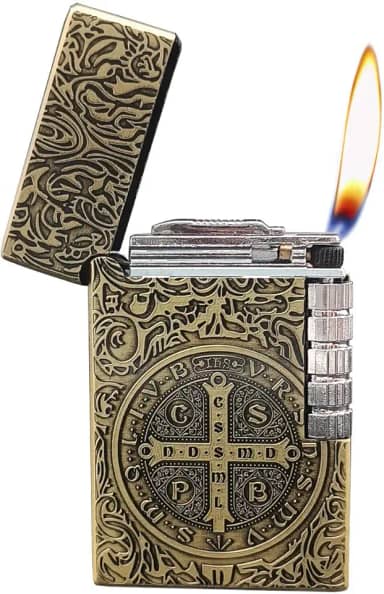 Isqueiro Constantine, Isqueiro de trincheira de roda lateral exclusivo, acendedor de fogo macio de butano recarregável para homens pai marido colecionar presente (butano não incluído) (Bronze)