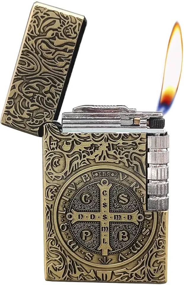 Isqueiro Constantine, Isqueiro de trincheira de roda lateral exclusivo, acendedor de fogo macio de butano recarregável para homens pai marido colecionar presente (butano não incluído) (Bronze)