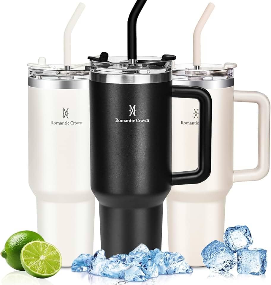Vipelf Copo Térmico com Canudo 1,2L, Tampa e Alça, Garrafa Termica de Cerveja Caneca Termica com Canudo para Cafe Chá Fitness, Viagem Vácuo Dupla Camada