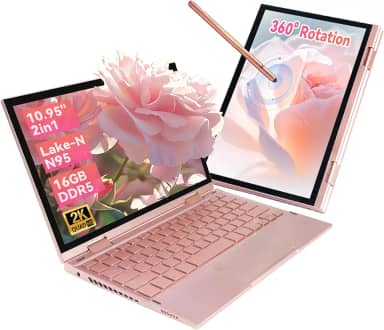 BINTEC Laptop com tela sensível ao toque 2K de 11 polegadas, Celeron N95 (até 3,4 GHz), RAM DDR5 de 16 GB, conversível em 360°, leitor de impressão digital, teclado retroiluminado, Windows 11 Pro (16