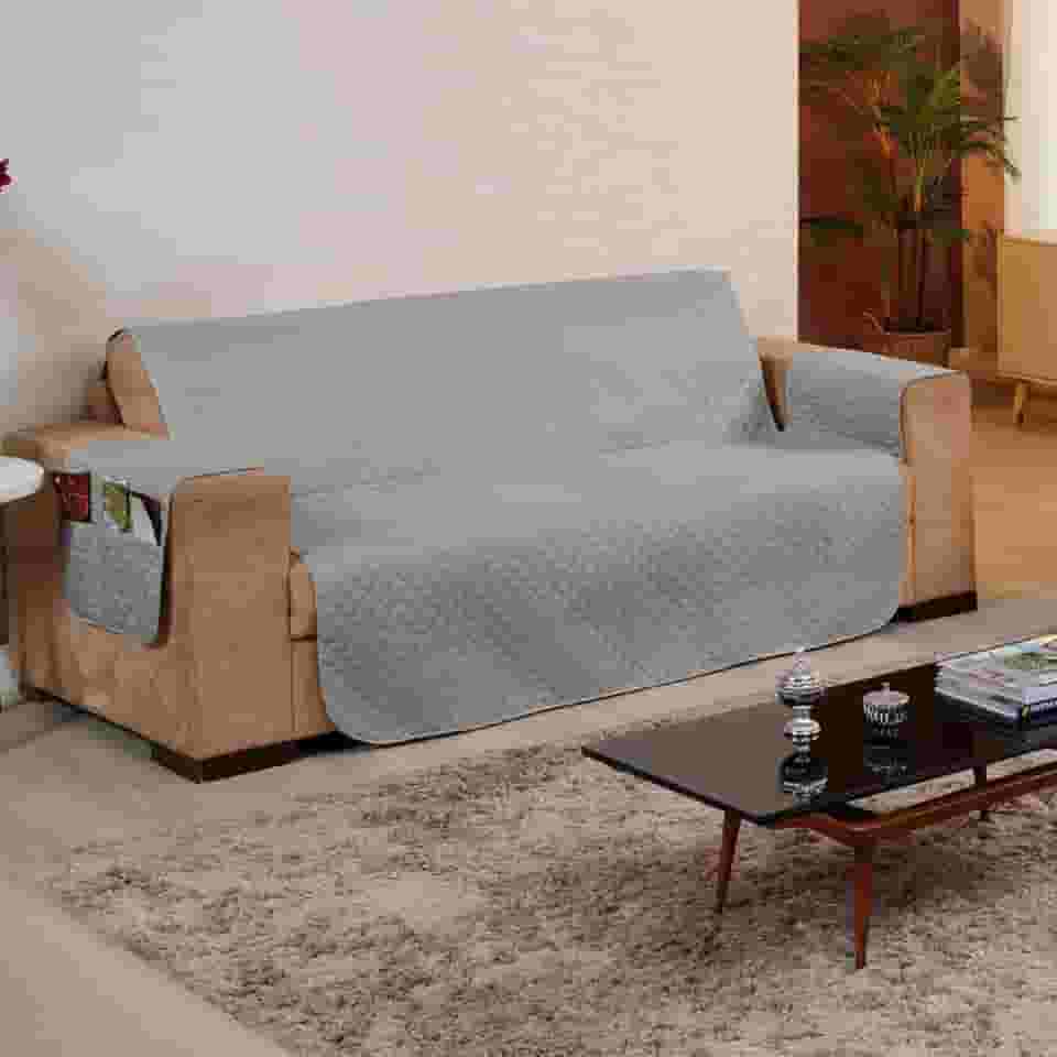 Capa Protetora para Sofá 4 Lugares Reversível - Para Pets e Crianças, Tecido Macio, Fácil de Lavar, Antipelo - Proteção com Estilo e Praticidade no Dia a Dia - FV Enxovais (Cinza, 4 Lugares)