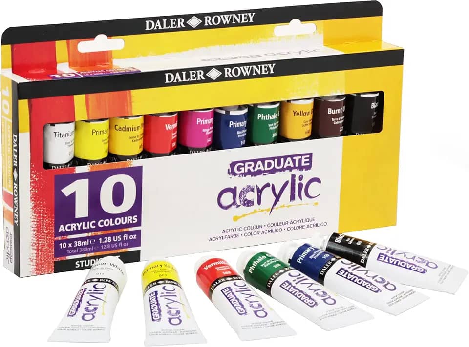 DALER ROWNEY, Graduate Acrylic, Conjunto de Tintas Acrilicas 38ml, 10 Cores Sortidas