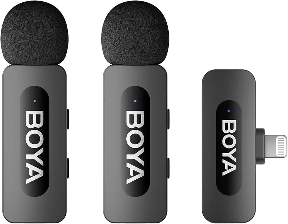 BOYA BY-V2 Microfone de lapela sem fios para iPhone iPad, Mini microfone de lapela externo omnidirecional para iPhone Microfone de lapela Lightning para gravação de vídeo Podcast YouTube Live Stream