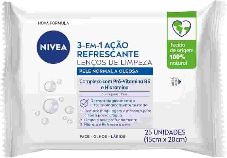 NIVEA Lenço de Limpeza Facial Demaquilante Ação Refrescante 3 em 1 25 un. - Remove a maquiagem, refresca a pele, limpa profundamente sem precisar lavar o rosto, pode ser usado todos os dias