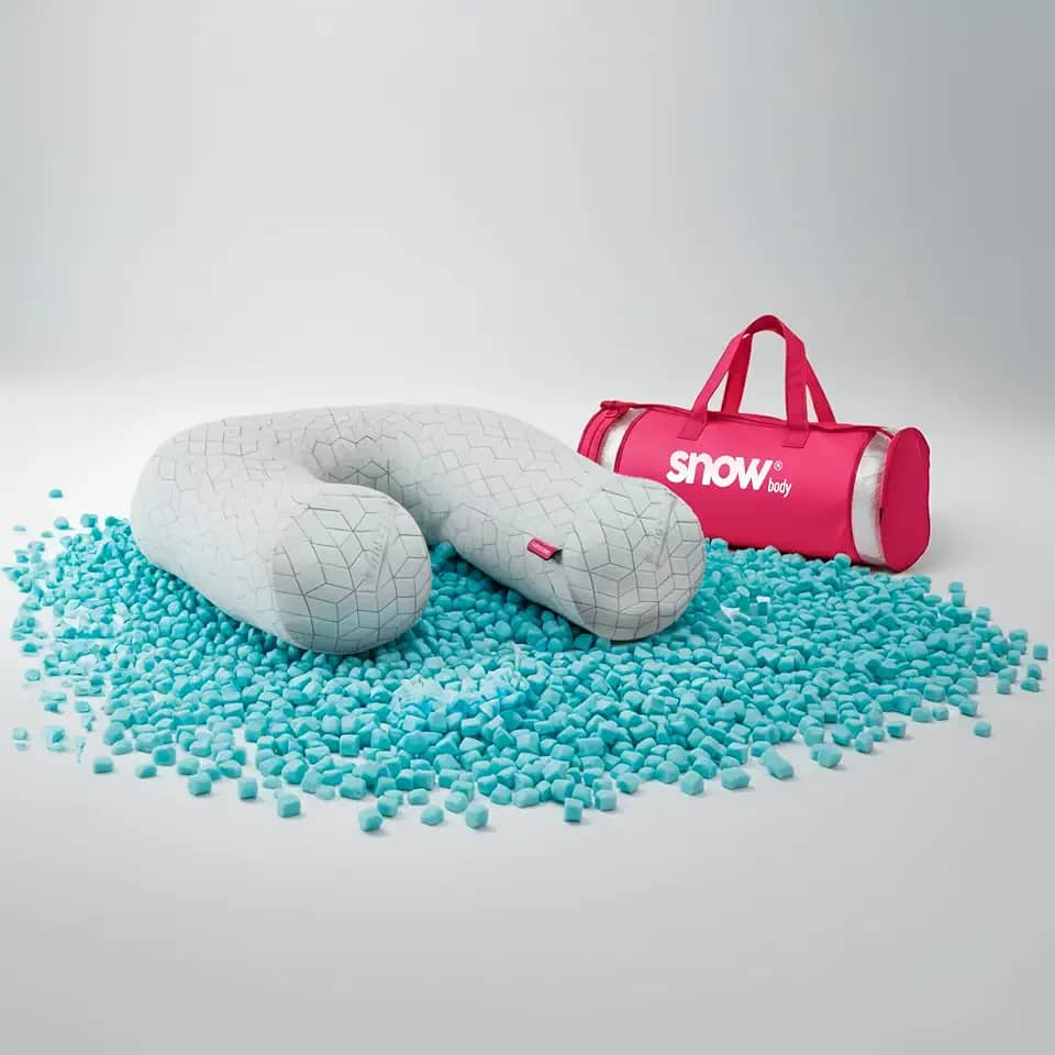 Travesseiro de Corpo Snow® Body - I wanna sleep - Ajustável com Flocos de Memory Foam, Alívio de Dores, Alinhamento da Coluna, Ideal para Gestantes