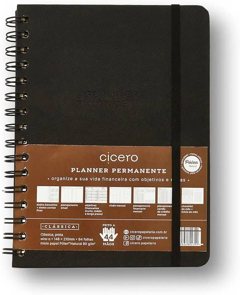 Planner Wire-O Clássica Financeiro A5 Preto, Cicero