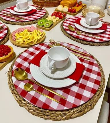 Kit 04 Capas Sousplat Xadrez Vermelho 35cm Decoração Mesa Posta