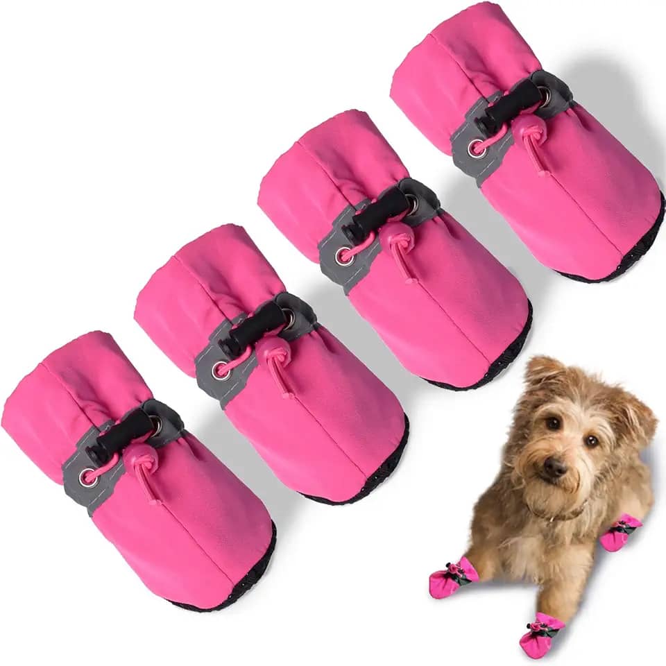 TEOZZO Botas de Cachorro Protetor de Patas, Antiderrapantes Sapatos para Cachorros de Inverno com Alças Refletivas para Cachorros Pequenos, Médios e Grandes 4 Peças (Tamanho 5,5 x 4,5 cm)