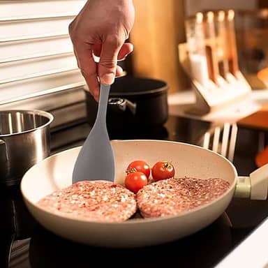 Colher de espátula de silicone flexível para cozinhar, servir, misturar, raspar alimentos em panelas antiaderentes (cinza)
