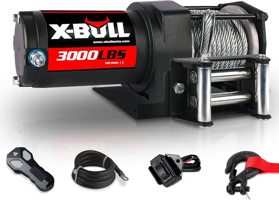 X-BULL Guincho elétrico de fio de aço 12V 1,360.8 kg para reboque ATV/UTV off-road com suporte de montagem remoto sem fio