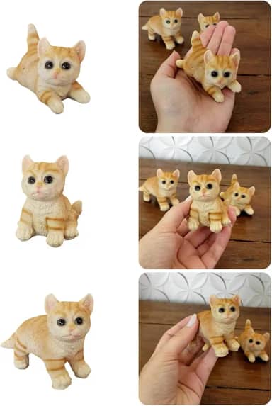 Kit 3 Mini Gatinhos em Resina Decoração Casa Escritório Presente Amantes de Gatos