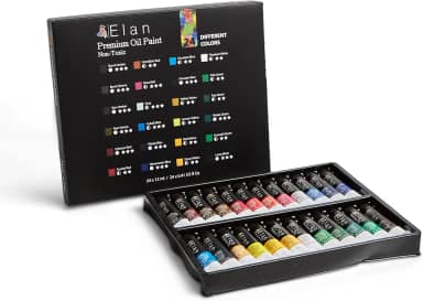 Elan Conjunto profissional de tinta a óleo, 24 mini tubos de cores vibrantes 12 ml, tintas a óleo não tóxicas para pintura em tela, tintas de arte para adultos e artistas