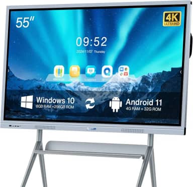 JYXCN Hub de colaboração de placa inteligente, tela digital interativa de 55 polegadas com tela sensível ao toque 4K e sistema duplo, Smartboard eletrônico para sala de aula, escritório, casa (suporte