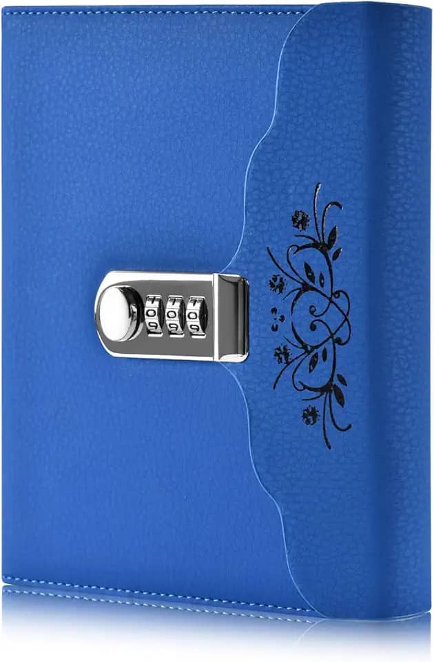 ARRLSDB Lock Diary Caderno de couro para escrever caderno organizador de senha digital com bloqueio diário pessoal (azul)