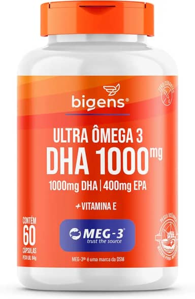 Ultra Omega 3, DHA 1000mg, 400mg EPA, com vitamina E, Certificado MEG-3, 60 Cápsulas, Bigens (Unidade)