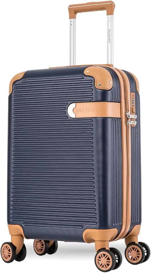 Mala de Bordo Rígida - Textura Canelada Distinta, Rodas Duplas Silenciosas 360°, Cadeado com Combinação Numérica | Leveza e Segurança Aprimoradas para Viagens(Azul Marinho, Pequeno)