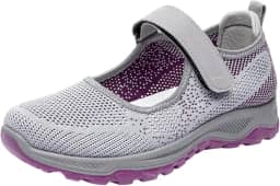 Tênis feminino de malha para idosos, respirável, antiderrapante, para o, sapatilha leve, tênis de caminhada, tênis esportivo para jogging, 37 cinza