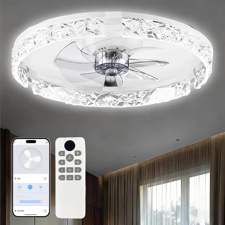 Hivento Ventilador de Teto com Aplicativo & Controle Remoto, Luz LED Regulável de 3000K-6000K, Ventilador DC Reversível de 6 Velocidades Silencioso, Dupla Voltagem 110V/220V