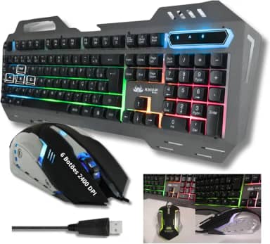 TECLADO E MOUSE GAMER COM ILUMINACAO LED RGB- KP-2054 -CINZA