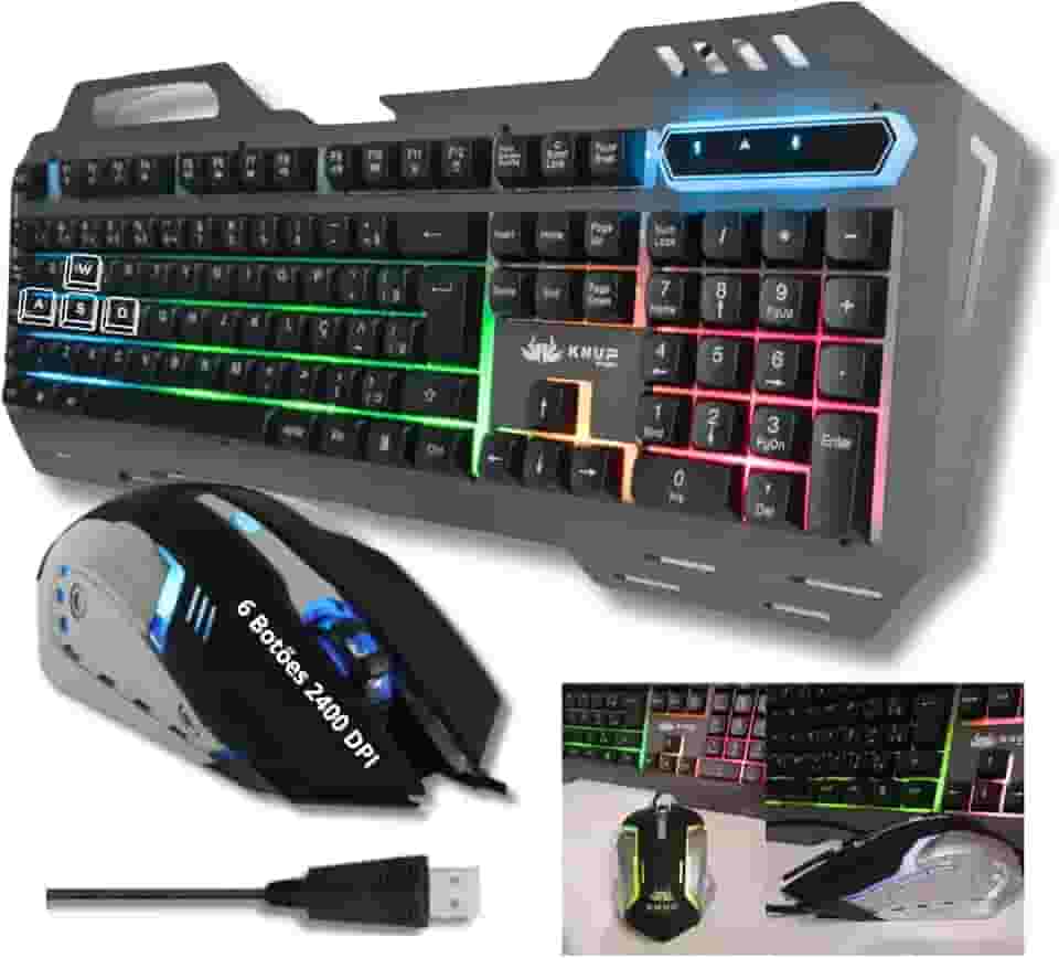 TECLADO E MOUSE GAMER COM ILUMINACAO LED RGB- KP-2054 -CINZA