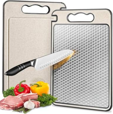 LEUZZA Tábua de Corte Inox 304 Dupla Face com Afiador Integrado – Antibacteriana, Antiderrapante e Fácil de Limpar | Ideal para Carnes, Frutas e Legumes