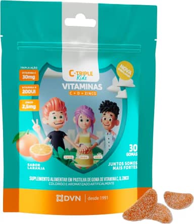 Vitamina C Gomas 30 mg + D 5 mcg + Zinco 2.5 mg 30 Unidades - C-Triple Kids - Imunidade e Antioxidante