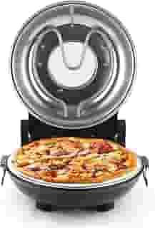 KLAIF Forno elétrico de pizza de bancada de 30 cm com pedra cerâmica, controles de temperatura ajustáveis duplos, inclui 4 ferramentas de pizza (preto)