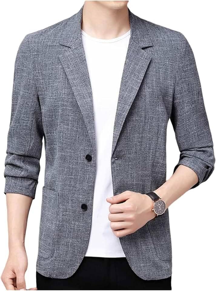Blazer masculino casual slim fit botão lapela entalhada terno formal respirável macio manga 3/4 negócios