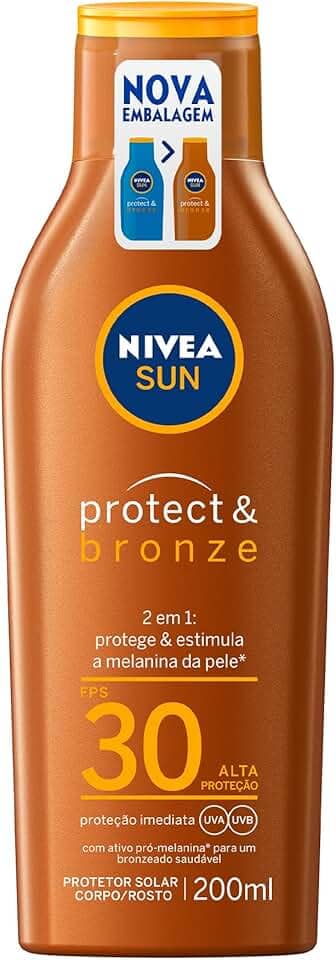 NIVEA SUN Protetor Solar Protect & Bronze FPS 30 200ml - Com ativo de pró melanina, resistente à água, protege dos raios UVA/UVB, ajuda a manter a cor bonita e uniforme por mais tempo
