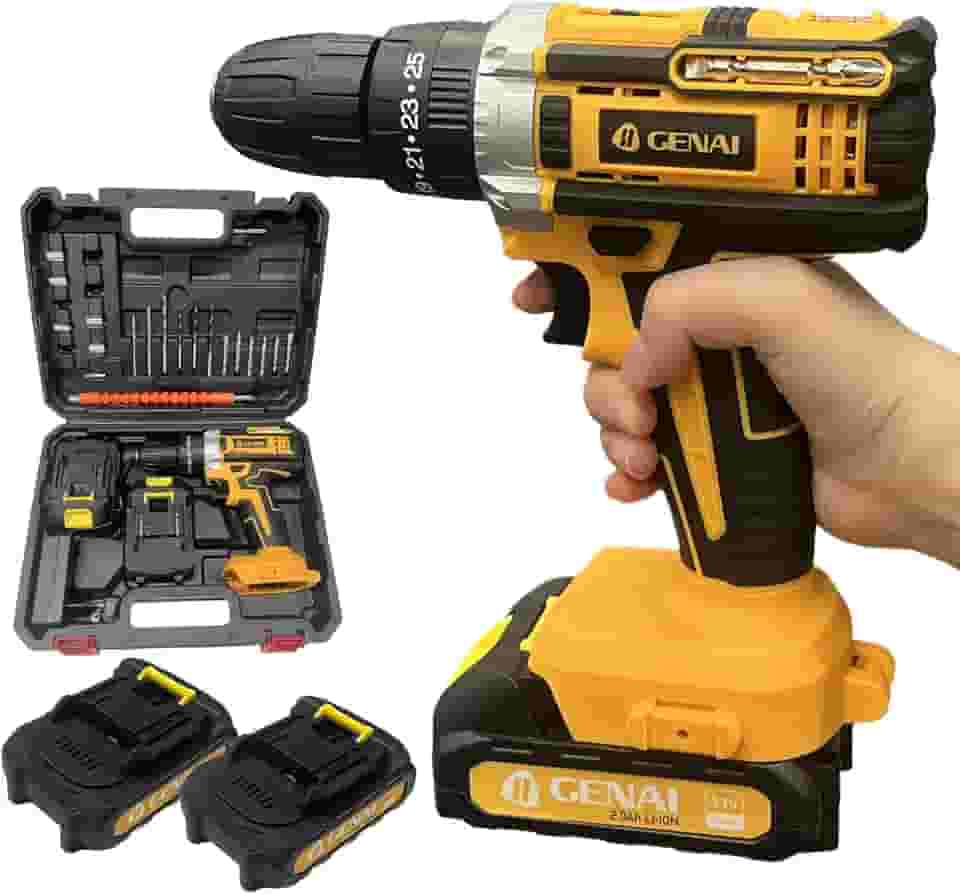 Parafusadeira e Furadeira 21V Parafusadeira Eletrica Furadeira Sem Fio com LED, Kit Parafusadeira de Impacto com 2 Baterias