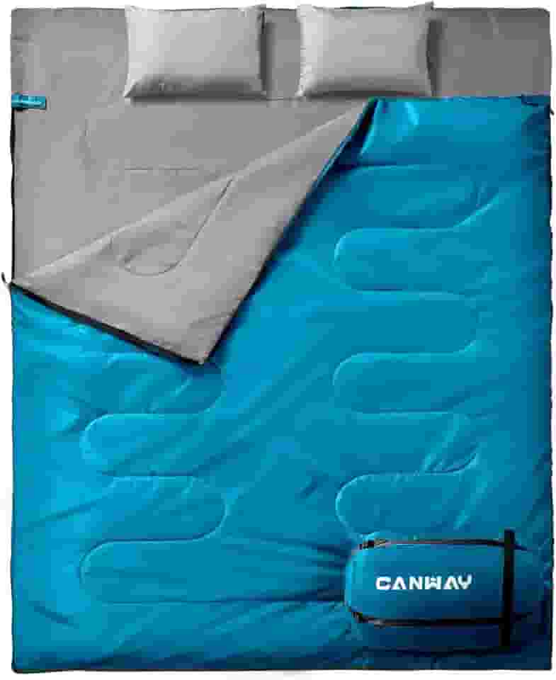 CANWAY Saco de dormir duplo, sacos de dormir para 2 pessoas para adultos, saco de dormir tamanho queen com 2 travesseiros para acampamento, mochila leve, impermeável, GG e 2GG