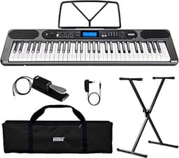 Kit Teclado Musical Kobe Kb-400 5/8 61 Teclas Com Sensibilidade Conexão Midi Usb Entrada P/Pedal Sustain 500 Timbres - Completo