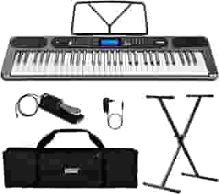 Kit Teclado Musical Kobe Kb-400 5/8 61 Teclas Com Sensibilidade Conexão Midi Usb Entrada P/Pedal Sustain 500 Timbres - Completo