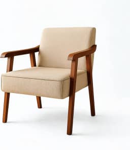 Poltrona Cadeira Estofada Moderna Linho Premium Madeira Maciça Sala de Estar Escritório Recepção Luxo e Conforto (Bege)