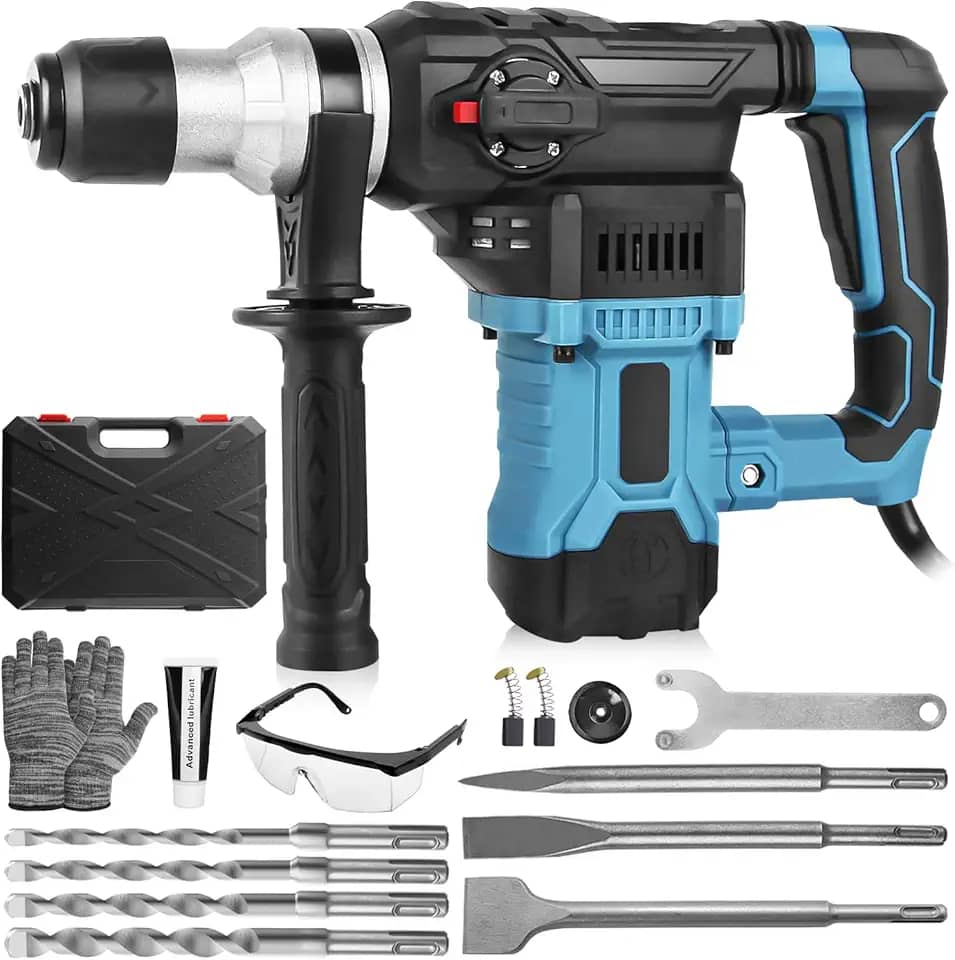 Eletropneumático Martelo Perfurador Rotativo Rompedor (220V+1600W)Com Controle de Vibração, Inclui Graxa, Talhadeira Ponteira Brocas, com Estojo 220V