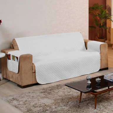 Capa Protetora para Sofá 4 Lugares Reversível - Para Pets e Crianças, Tecido Macio, Fácil de Lavar, Antipelo - Proteção com Estilo e Praticidade no Dia a Dia - FV Enxovais (Branco, 4 Lugares)