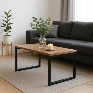 Mesa de Centro Estilo Industrial Fabricado em Metalon 20x20 e Tampo em MDP de 15mm. Ideal para sala, Super resistente e firme. (Freijó)