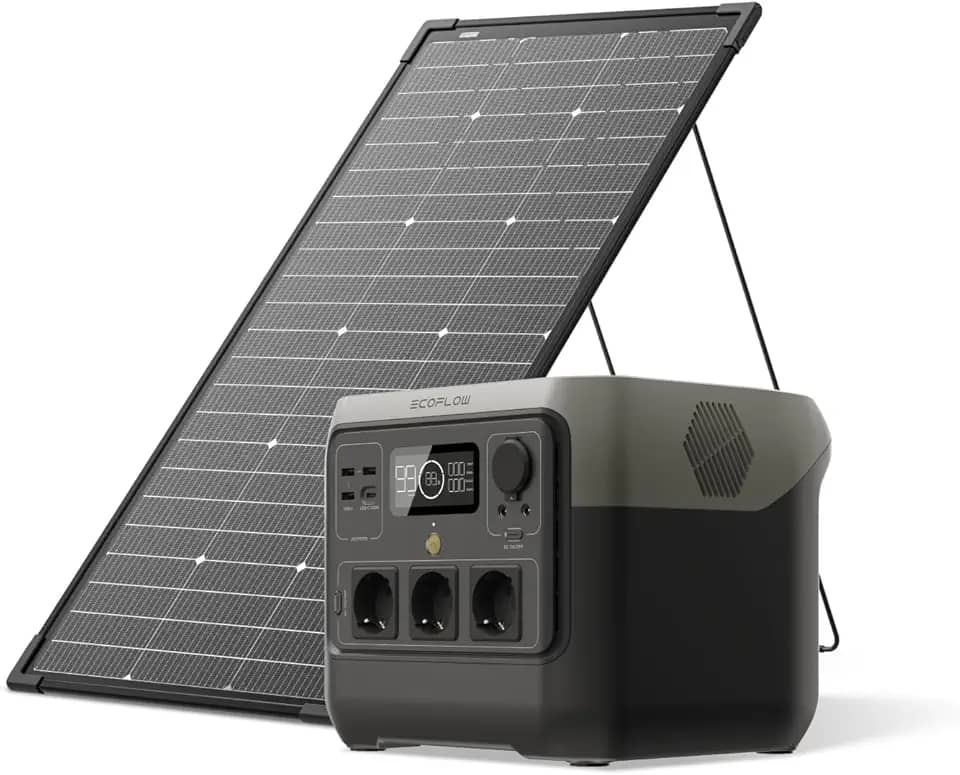EF ECOFLOW Gerador Solar 220V RIVER 2 Pro 768Wh com Painel Solar Portátil 125W | 3 EU Tomadas AC 800W com X-Boost até 1600W | Estação de Energia Portátil para Emergências, Camping, RV e Uso Doméstico