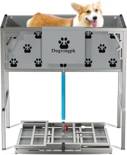 Dogvingpk Banheira dobrável elevada para cães com ralo de capacidade de 136 kg, estação de lavagem de chuveiro portátil para animais de estimação, cuidados com o banho, cães pequenos, médios e grandes