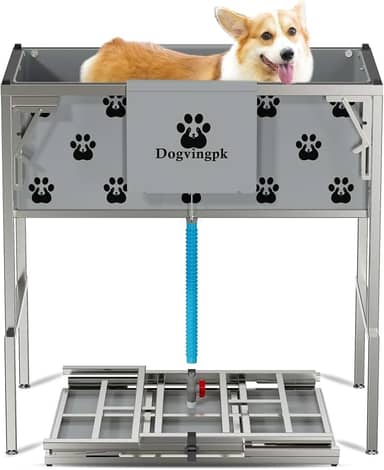 Banheira dobrável elevada para cães com ralo de capacidade de 136 kg, estação de lavagem de chuveiro portátil para animais de estimação, cuidados com o banho, cães pequenos, médios e grandes