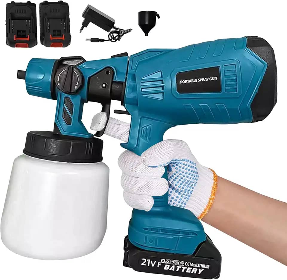 21V Pulverizador de Tinta Manual Portátil, 800ml Pulverizador de Tinta, 2 Baterias Ferramentas Eletricas, Pintura Elétrica Profissional para Projetos Domésticos, para Trabalhos Finos e Grandes Volumes
