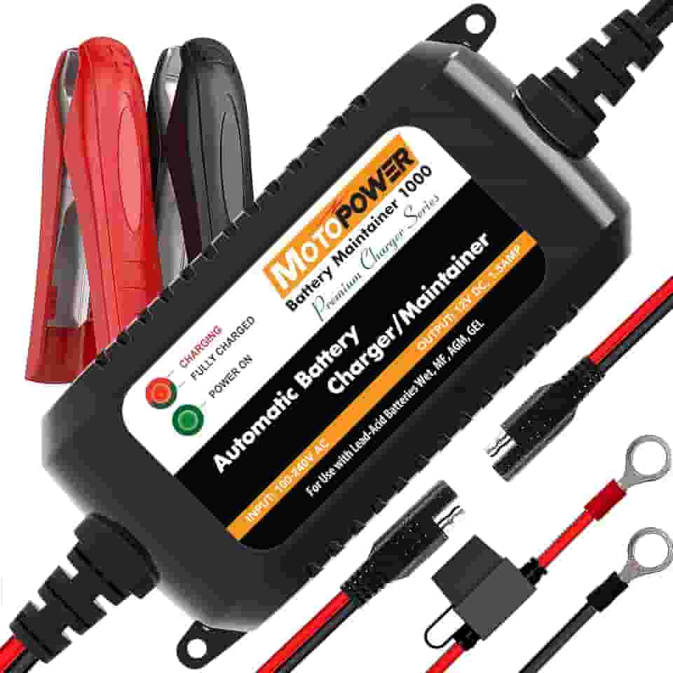 MOTOPOWER MP00206A 12V 1.5Amp Automatic Battery Charger, Battery Maintainer for Cars, Motorcycles, ATVs, RVs, Powersports, Boat and More